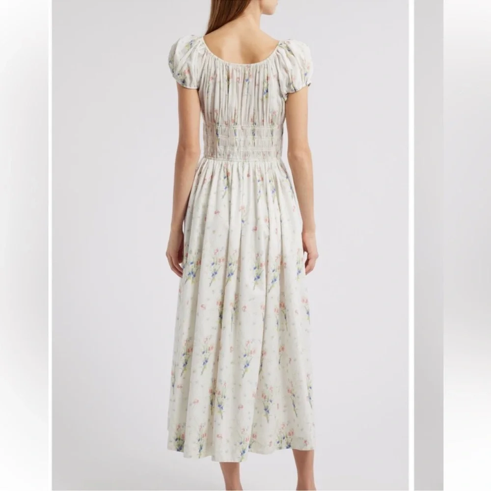 ✨NEW✨ DOEN Quinley Floral Organic Cotton Midi Dress in Painted Bouquet White L - Picture 2 of 14